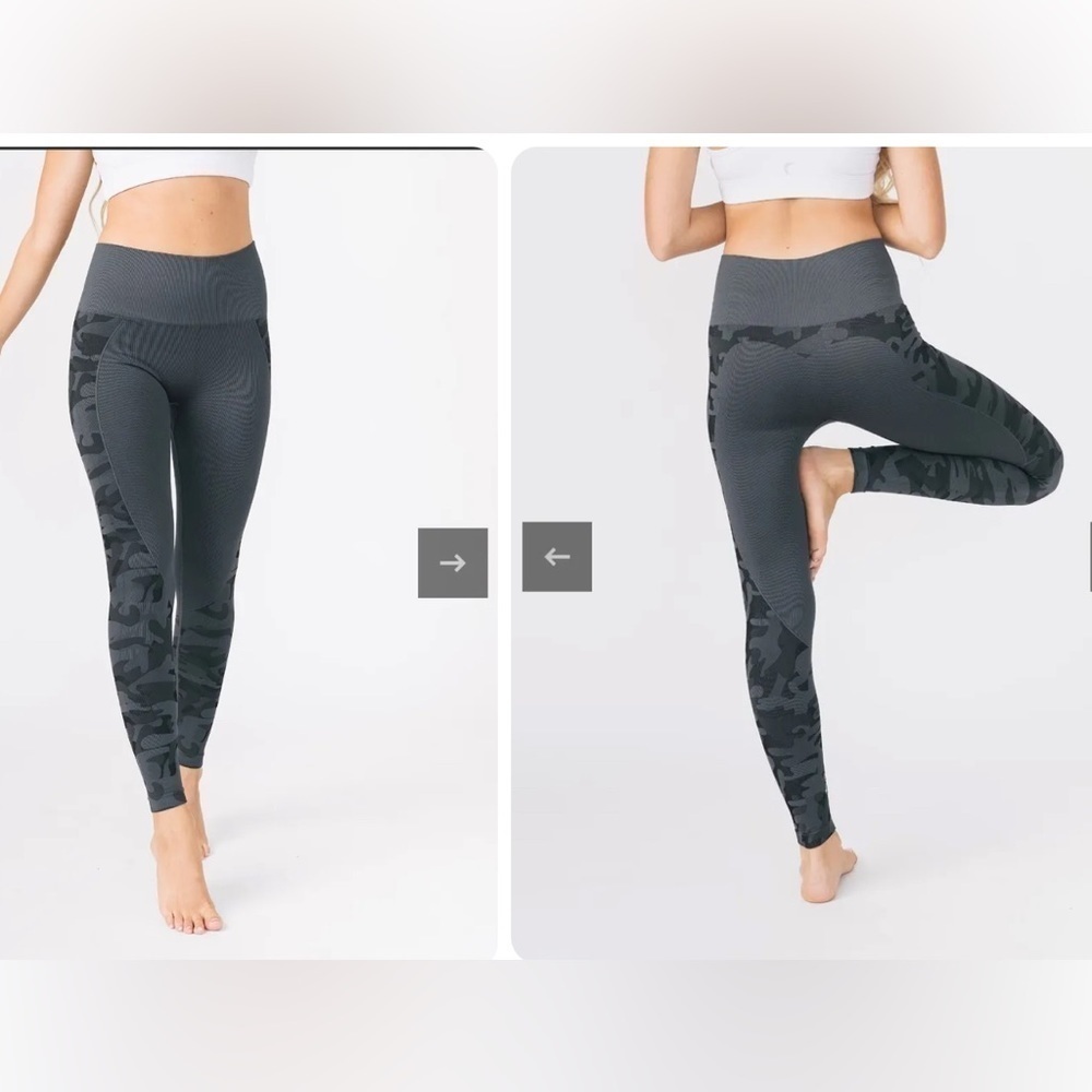 ZYIA Active Gray Camo Performance Leggings Size M Hi-Rise Compression Pants 7/8